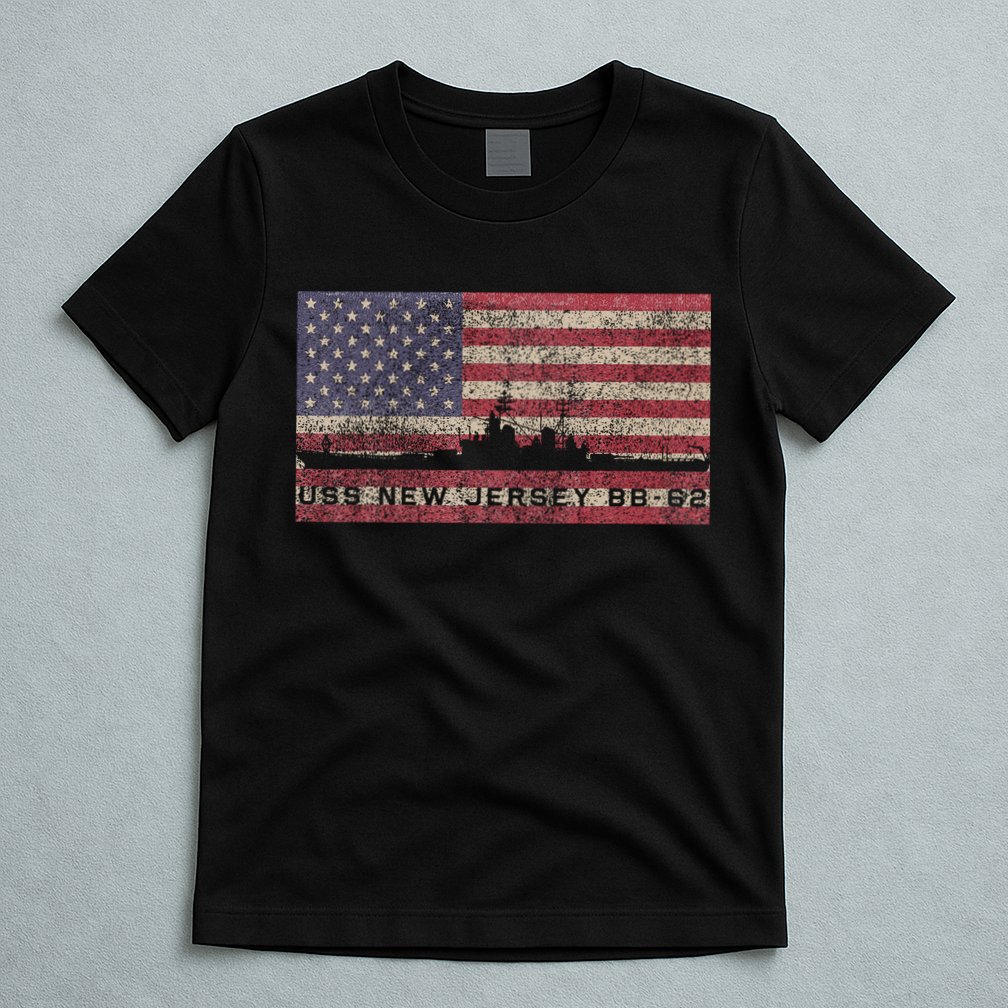 Uss New Jersey Bb62 Ww2 Battleship Usa American Flag T-Shirt