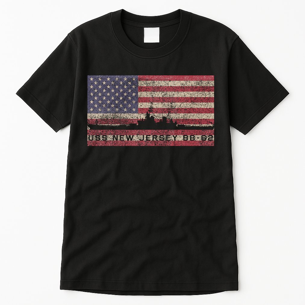 Uss New Jersey Bb62 Ww2 Battleship Usa American Flag Tall T-Shirt