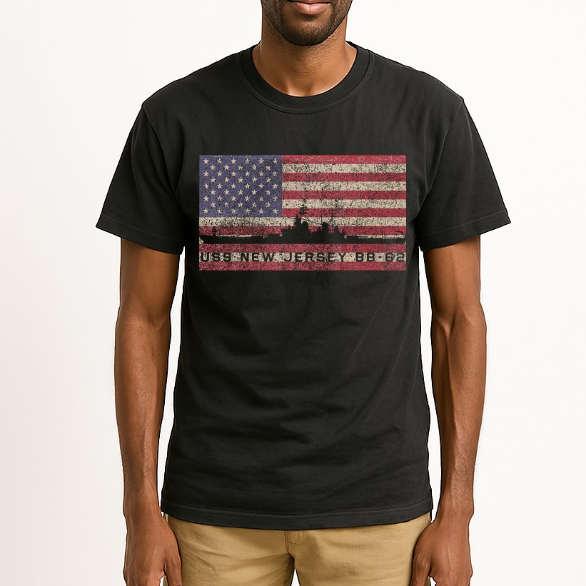 Uss New Jersey Bb62 Ww2 Battleship Usa American Flag Tall T-Shirt