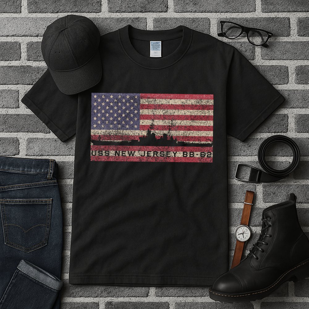 Uss New Jersey Bb62 Ww2 Battleship Usa American Flag Tall T-Shirt
