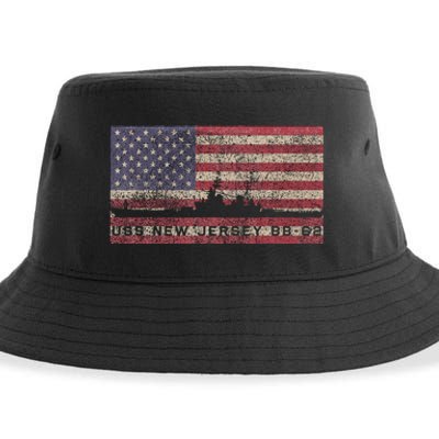 Uss New Jersey Bb62 Ww2 Battleship Usa American Flag Sustainable Bucket Hat