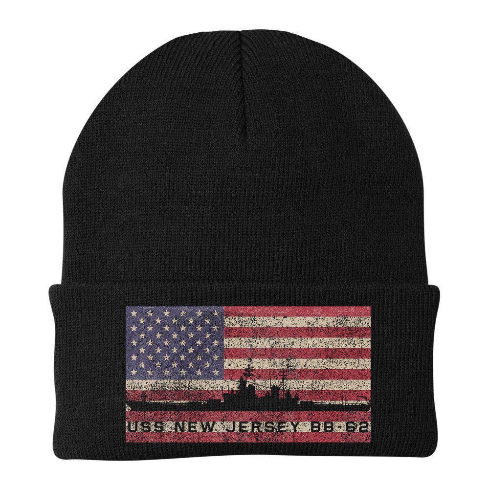 Uss New Jersey Bb62 Ww2 Battleship Usa American Flag Beanie