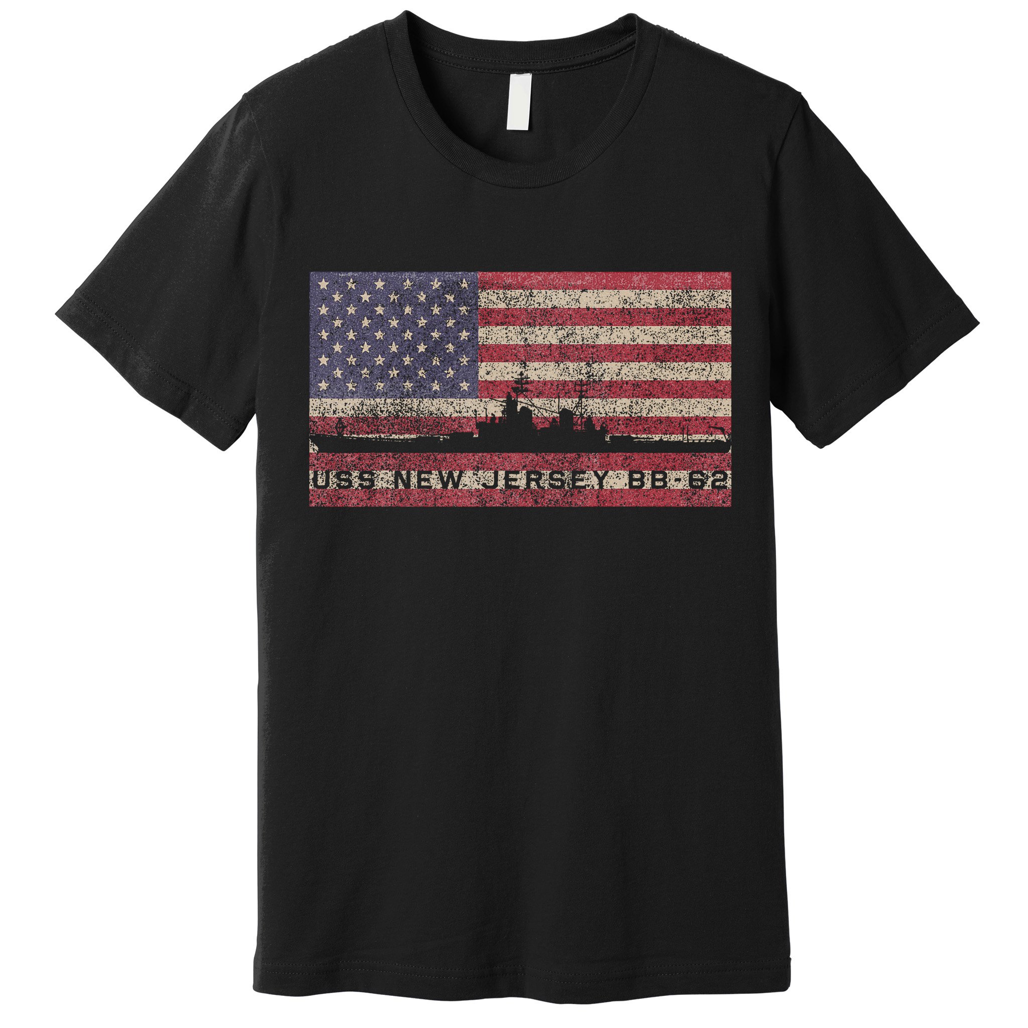 Uss New Jersey Bb62 Ww2 Battleship Usa American Flag Premium T-Shirt