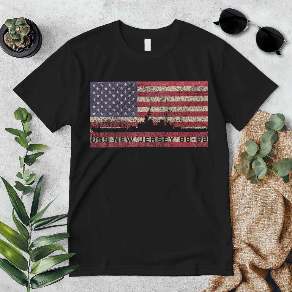 Uss New Jersey Bb62 Ww2 Battleship Usa American Flag Premium T-Shirt