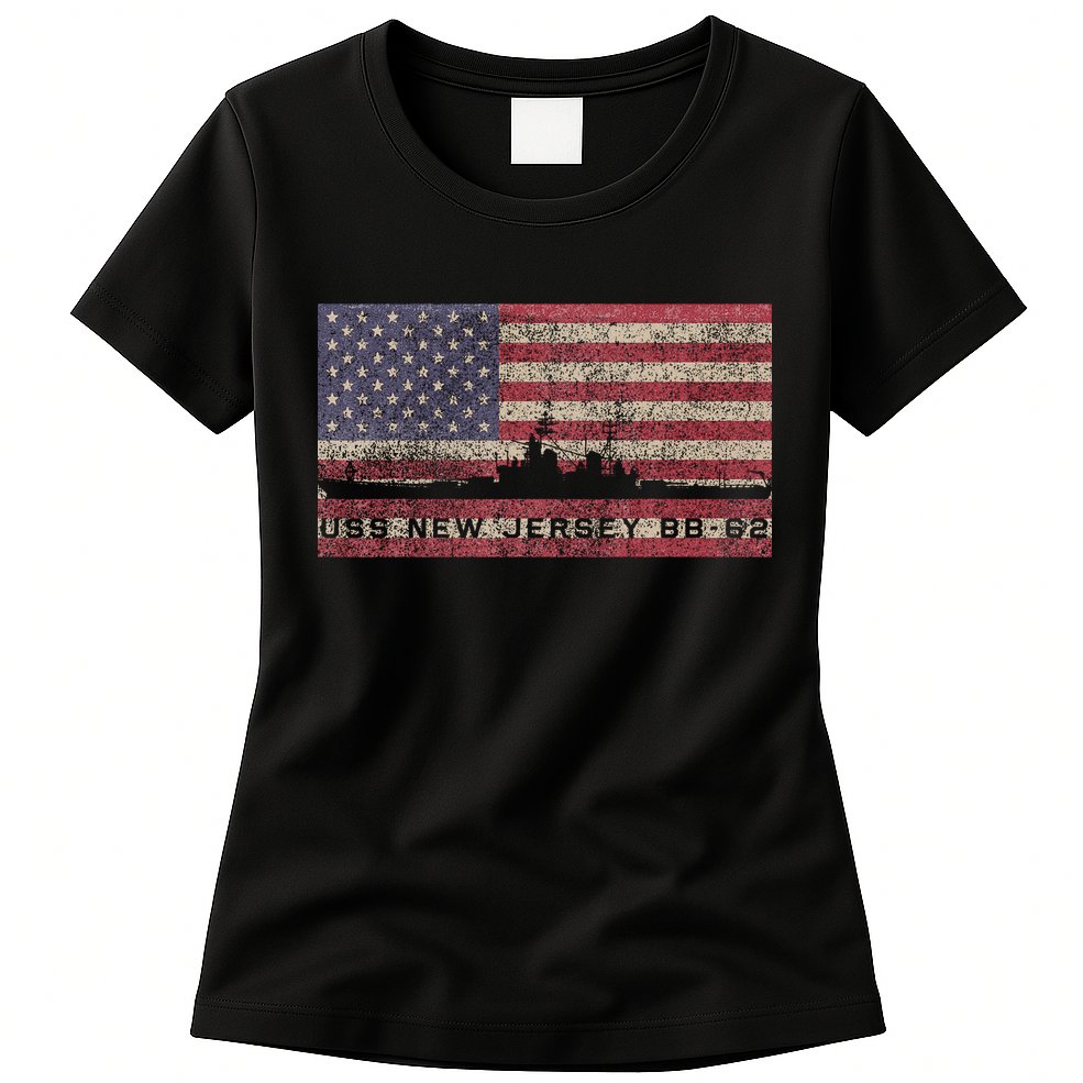 Uss New Jersey Bb62 Ww2 Battleship Usa American Flag Womens T-Shirt