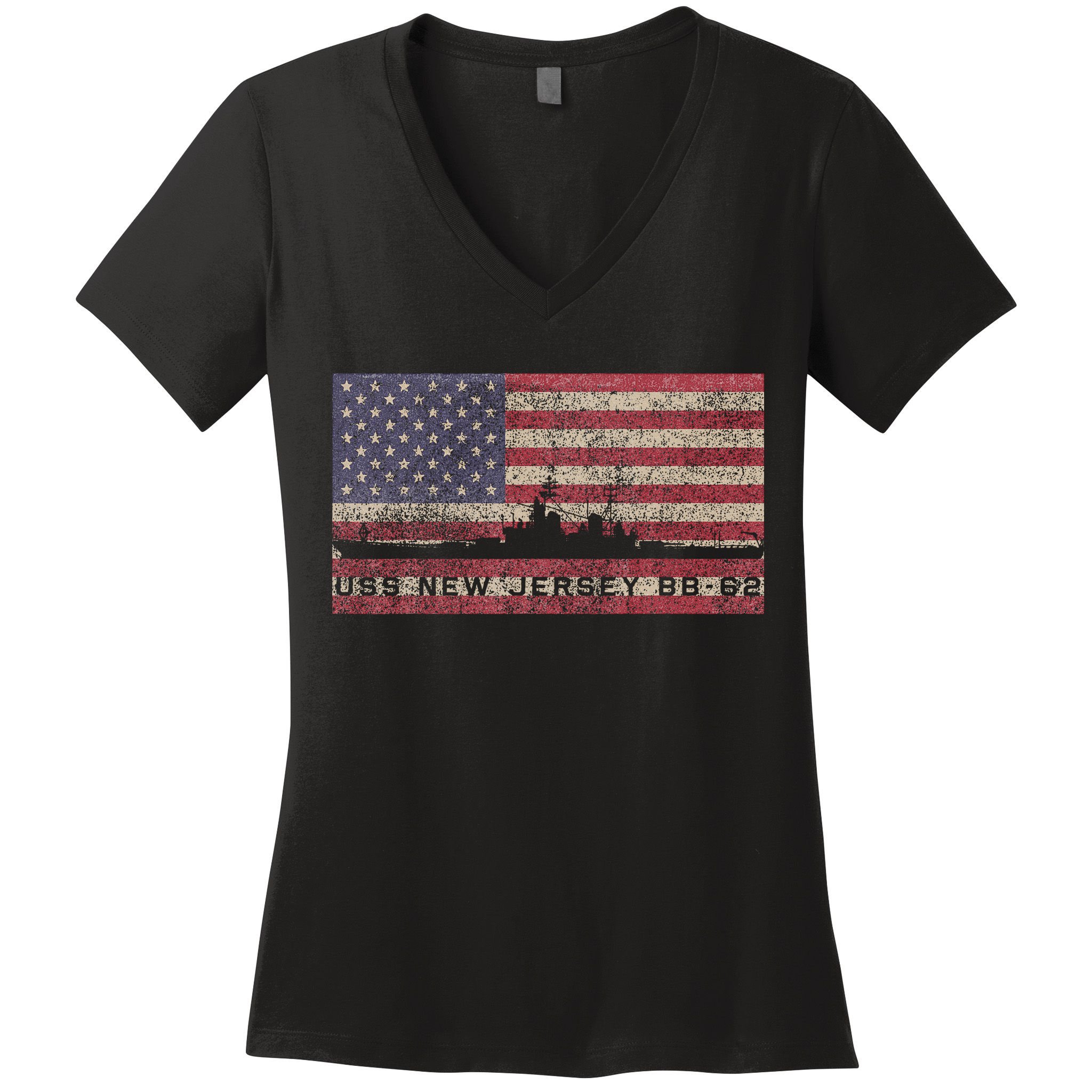 Uss New Jersey Bb62 Ww2 Battleship Usa American Flag Women's V-Neck T-Shirt