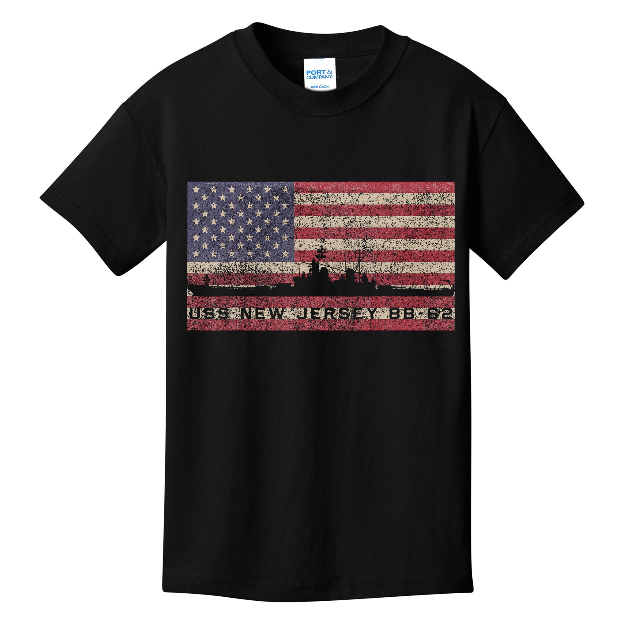 Uss New Jersey Bb62 Ww2 Battleship Usa American Flag Kids T-Shirt
