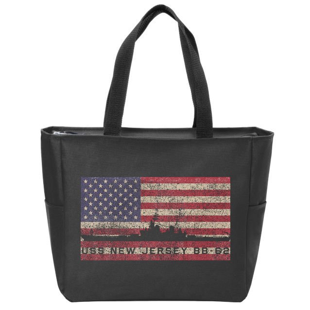 Uss New Jersey Bb62 Ww2 Battleship Usa American Flag Zip Tote Bag