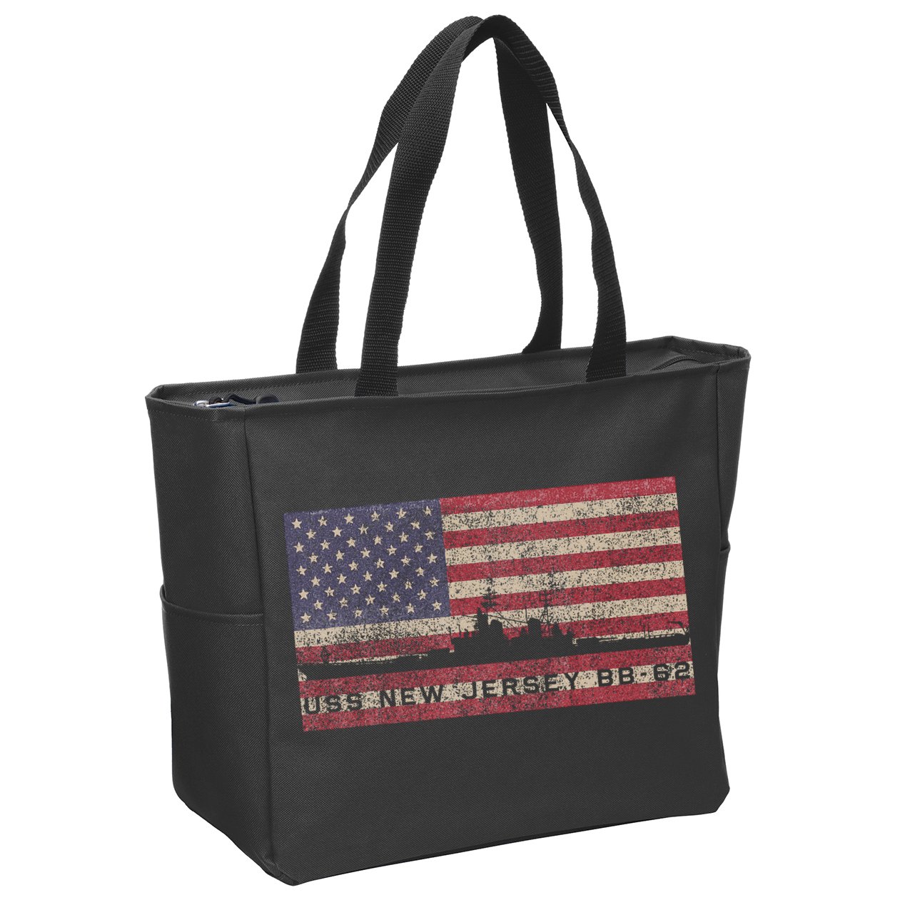 Uss New Jersey Bb62 Ww2 Battleship Usa American Flag Zip Tote Bag