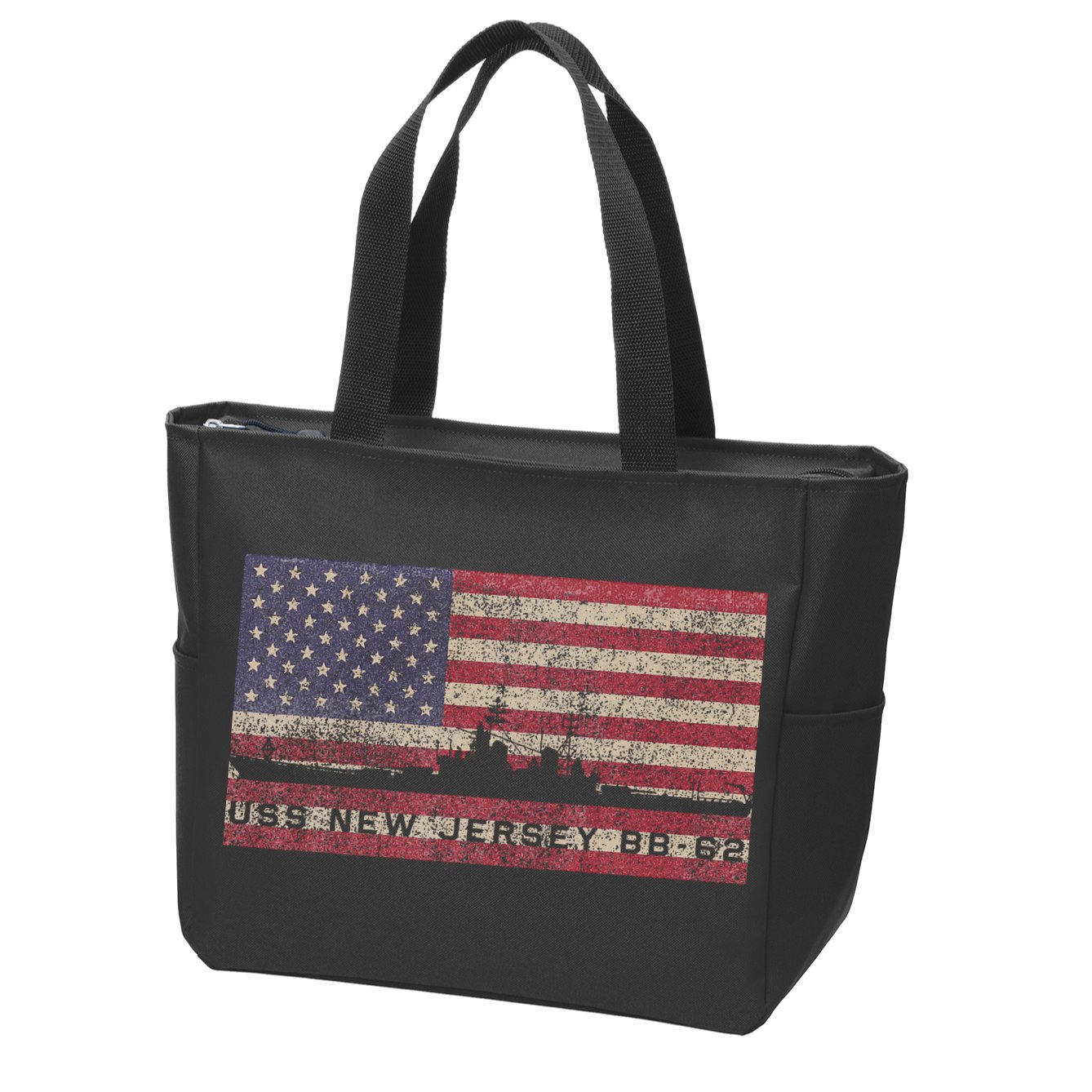 Uss New Jersey Bb62 Ww2 Battleship Usa American Flag Zip Tote Bag
