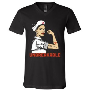 Unbreakable Nurse Life LPN RN Funny Nursing Gift Mothers Day V-Neck T-Shirt