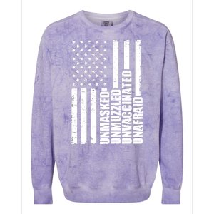 Unmasked Unmuzzled Unvaccinated Unafraid US Flag Colorblast Crewneck Sweatshirt