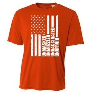 Unmasked Unmuzzled Unvaccinated Unafraid US Flag Cooling Performance Crew T-Shirt