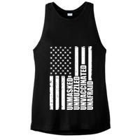 Unmasked Unmuzzled Unvaccinated Unafraid US Flag Ladies PosiCharge Tri-Blend Wicking Tank