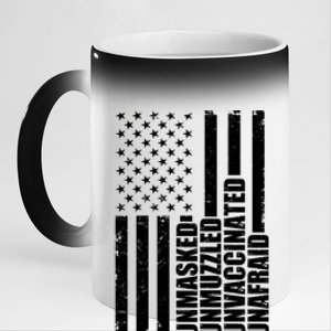 Unmasked Unmuzzled Unvaccinated Unafraid US Flag 11oz Black Color Changing Mug