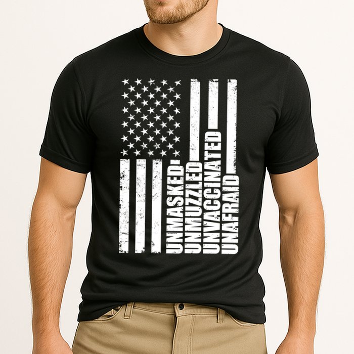 Unmasked Unmuzzled Unvaccinated Unafraid US Flag Performance Shirt