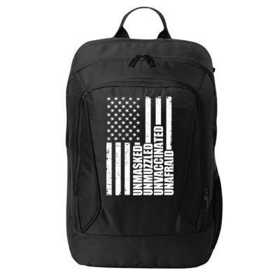 Unmasked Unmuzzled Unvaccinated Unafraid US Flag City Backpack