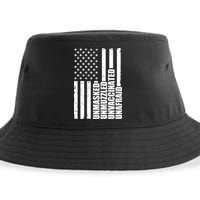 Unmasked Unmuzzled Unvaccinated Unafraid US Flag Sustainable Bucket Hat