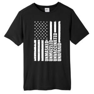 Unmasked Unmuzzled Unvaccinated Unafraid US Flag Tall Fusion ChromaSoft Performance T-Shirt