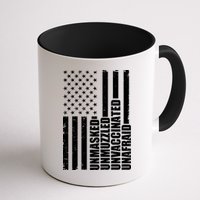 Unmasked Unmuzzled Unvaccinated Unafraid US Flag Mug