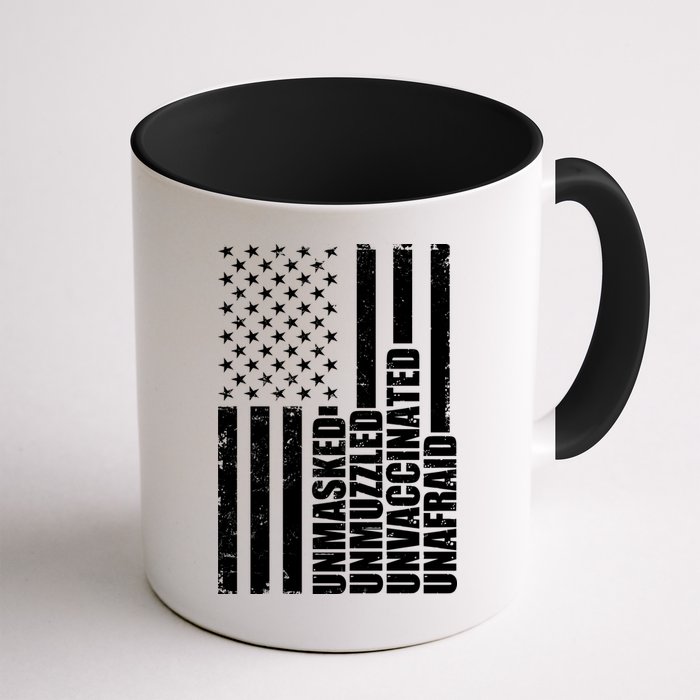 Unmasked Unmuzzled Unvaccinated Unafraid US Flag Mug