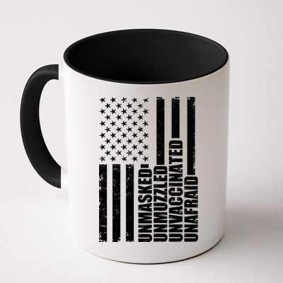Unmasked Unmuzzled Unvaccinated Unafraid US Flag Mug