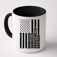 Unmasked Unmuzzled Unvaccinated Unafraid US Flag Mug