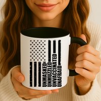 Unmasked Unmuzzled Unvaccinated Unafraid US Flag Mug