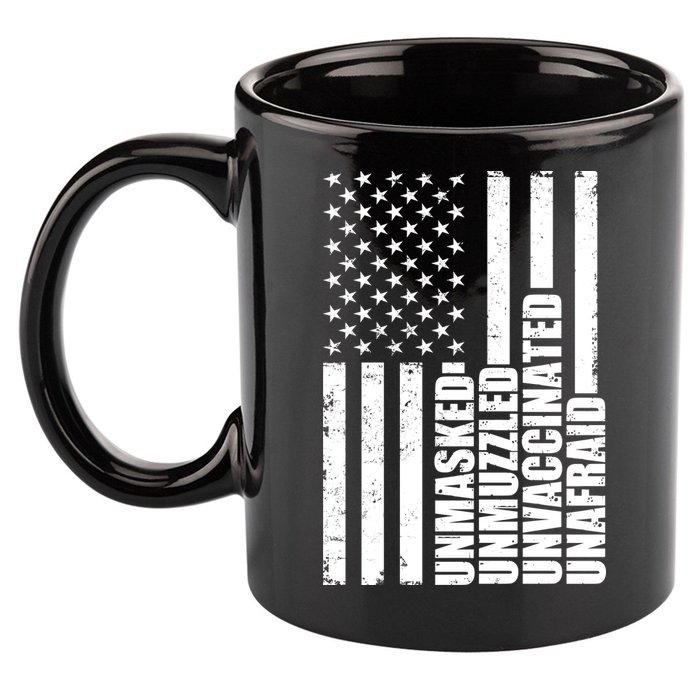 Unmasked Unmuzzled Unvaccinated Unafraid US Flag 11oz C Handle Ceramic Mug