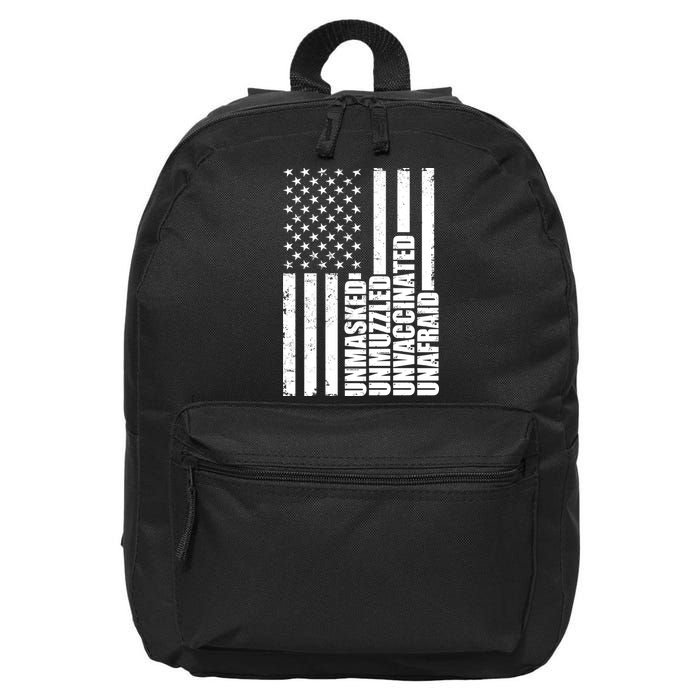 Unmasked Unmuzzled Unvaccinated Unafraid US Flag 16 in Basic Backpack