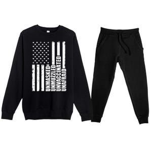 Unmasked Unmuzzled Unvaccinated Unafraid US Flag Premium Crewneck Sweatsuit Set