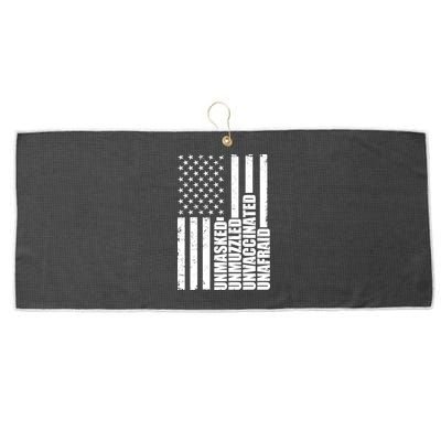 Unmasked Unmuzzled Unvaccinated Unafraid US Flag Large Microfiber Waffle Golf Towel