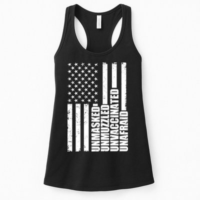 Unmasked Unmuzzled Unvaccinated Unafraid US Flag Womens Tank Top