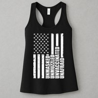 Unmasked Unmuzzled Unvaccinated Unafraid US Flag Womens Tank Top