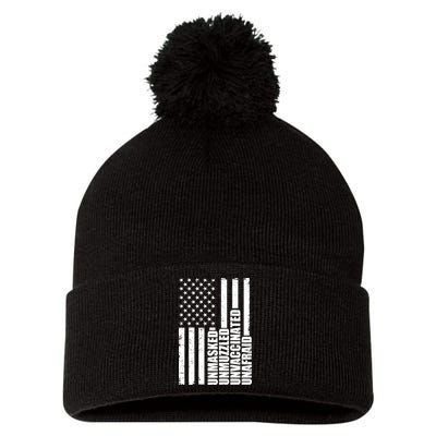Unmasked Unmuzzled Unvaccinated Unafraid US Flag Pom Pom 12in Knit Beanie