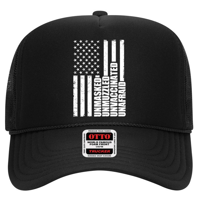 Unmasked Unmuzzled Unvaccinated Unafraid US Flag Trucker Hat