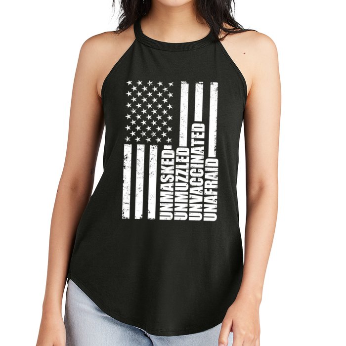Unmasked Unmuzzled Unvaccinated Unafraid US Flag Women's Perfect Tri Rocker Tank