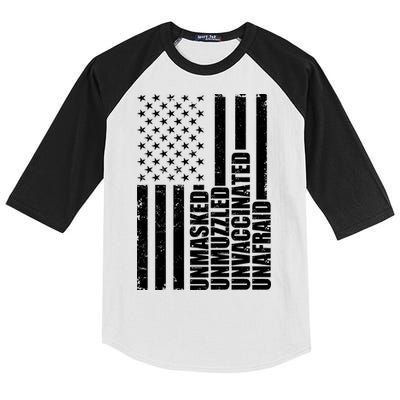 Unmasked Unmuzzled Unvaccinated Unafraid US Flag Kids Colorblock Raglan Jersey
