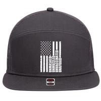 Unmasked Unmuzzled Unvaccinated Unafraid US Flag 7 Panel Mesh Trucker Snapback Hat
