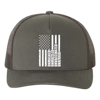 Unmasked Unmuzzled Unvaccinated Unafraid US Flag Yupoong Adult 5-Panel Trucker Hat