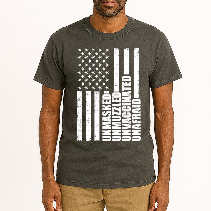 Unmasked Unmuzzled Unvaccinated Unafraid US Flag Tall T-Shirt