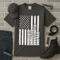 Unmasked Unmuzzled Unvaccinated Unafraid US Flag Tall T-Shirt