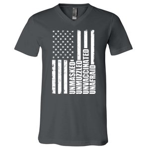 Unmasked Unmuzzled Unvaccinated Unafraid US Flag V-Neck T-Shirt