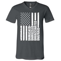 Unmasked Unmuzzled Unvaccinated Unafraid US Flag V-Neck T-Shirt