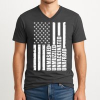 Unmasked Unmuzzled Unvaccinated Unafraid US Flag V-Neck T-Shirt