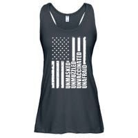 Unmasked Unmuzzled Unvaccinated Unafraid US Flag Ladies Essential Flowy Tank