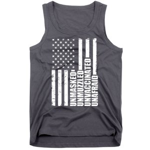 Unmasked Unmuzzled Unvaccinated Unafraid US Flag Tank Top