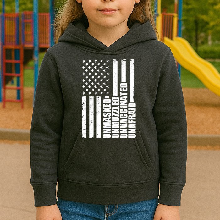 Unmasked Unmuzzled Unvaccinated Unafraid US Flag Kids Hoodie