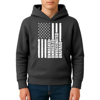 Unmasked Unmuzzled Unvaccinated Unafraid US Flag Kids Hoodie