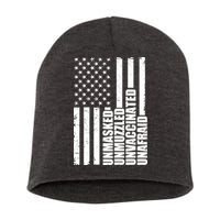 Unmasked Unmuzzled Unvaccinated Unafraid US Flag Short Acrylic Beanie